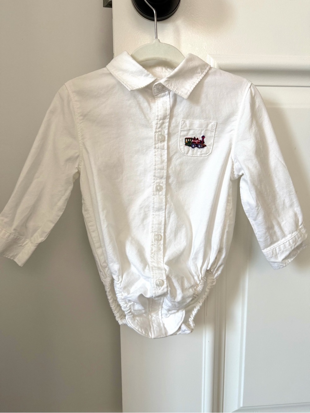 Janie and Jack Embroidered Train Oxford Bodysuit Shirt, Baby Size 6-12 months